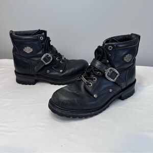 Harley Davidson black leather Faded Glory lace and buckle logger boots size 9.5